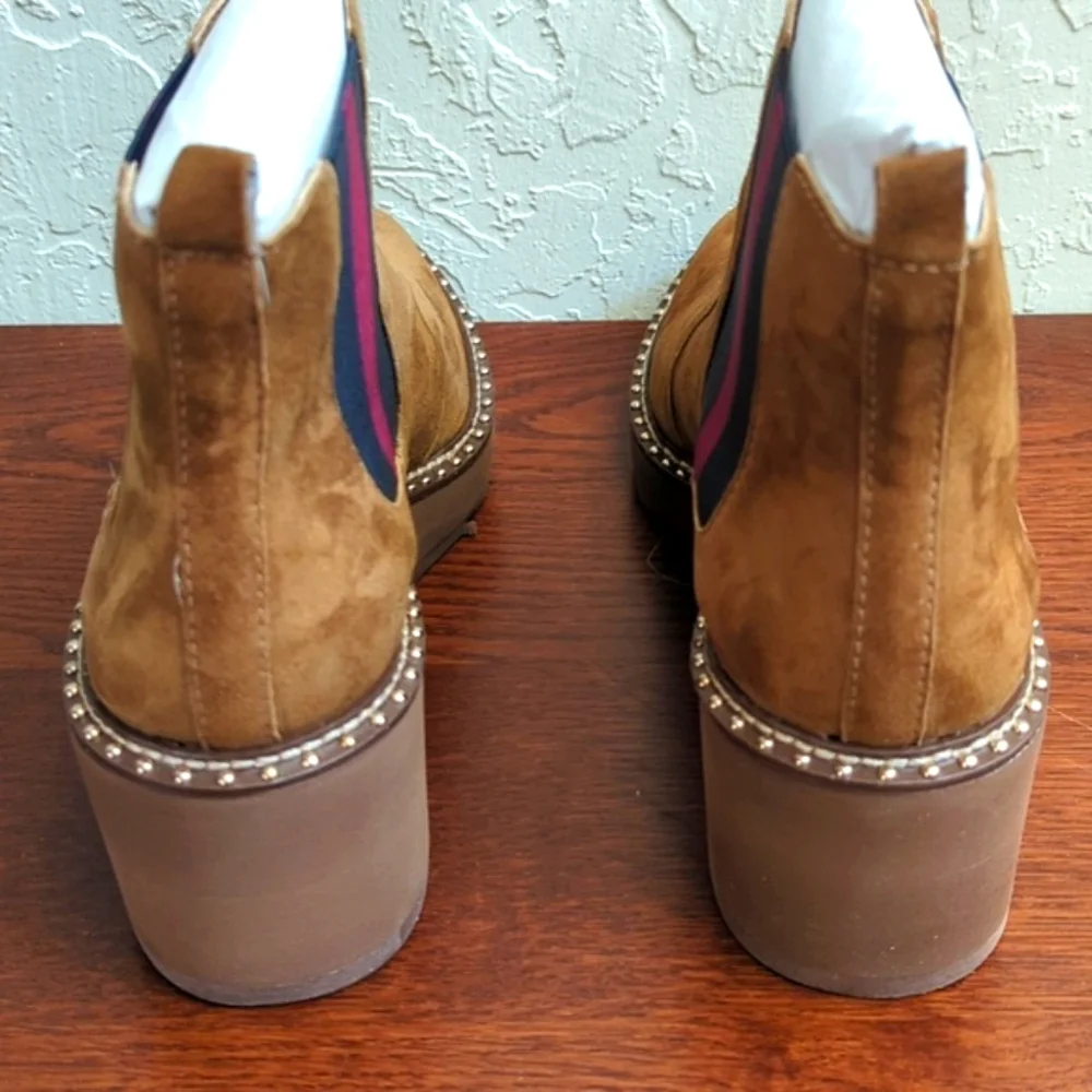 Cecelia New York Gemma Tan Suede Wedge Traction Tread Booties Size 9.5